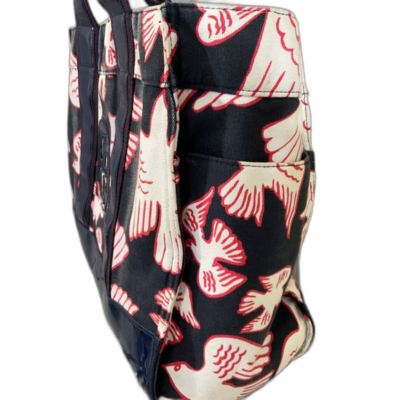 Tory Burch Purse Tote shopper Bag Birds Logo, Canvas & Patten Leather blk/navy - Picture 3 of 10